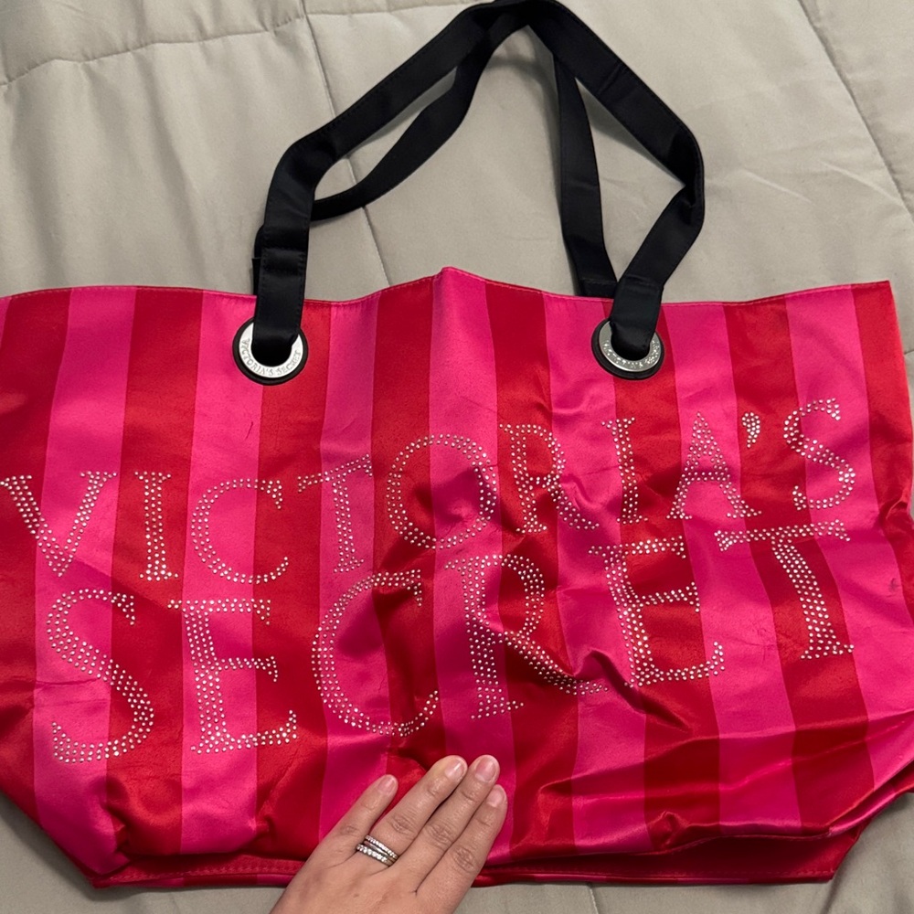 Victoria's Secret Red and Pink Striped Tote